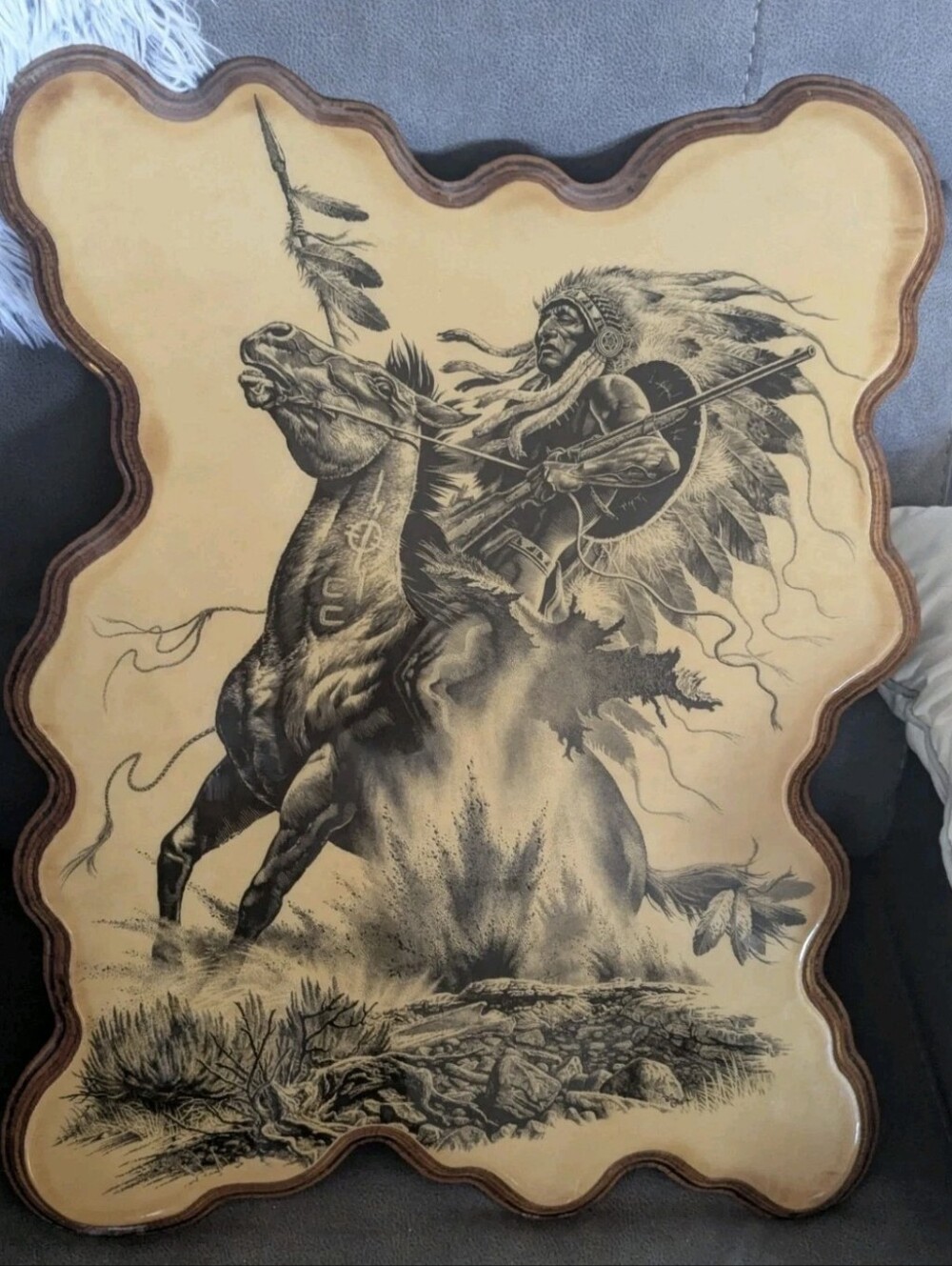 War Chief 1970s By Bill O' Neill Lacquered Wood Wall Hanging Print